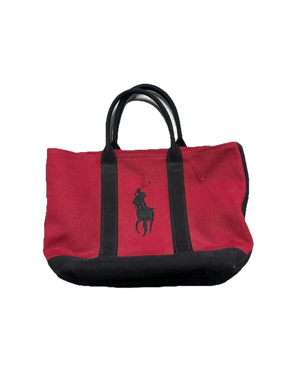 Ralph Lauren Polo Tote Bag Canvas Big Pony Leather Mini Red Black Rare